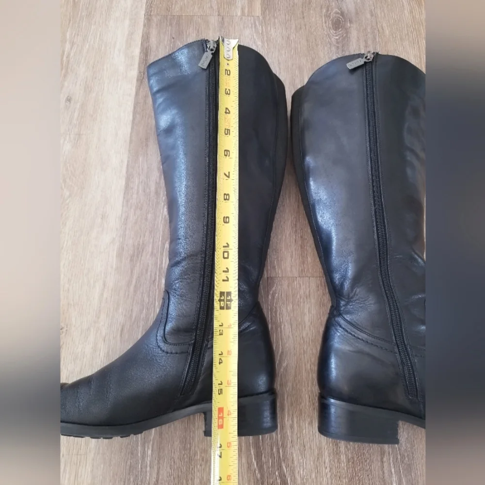 Blondo Black Tall Leather Riding Boot Side Zip Round Toe Block Heel Waterproof